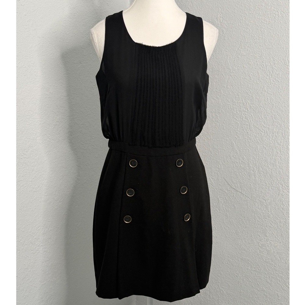 Ann Taylor LOFT Black Sleeveless Pleated Button Front Dress Petites 4P LBD